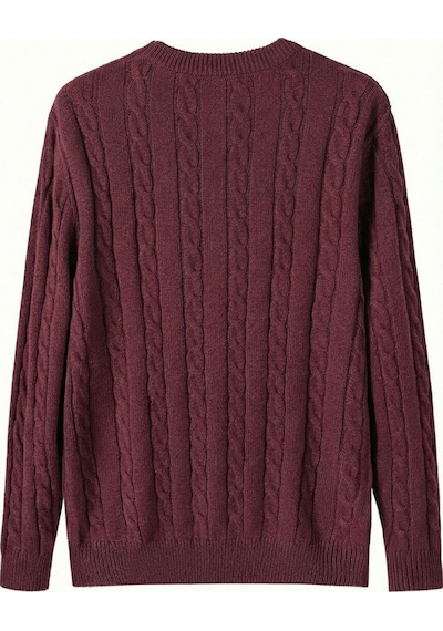 Erkek Bordo Bisiklet Yaka Slim Fit Saç Örgülü Triko Kazak Bordo