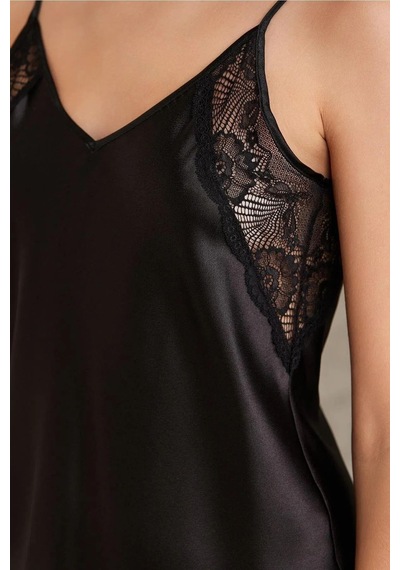 Pierre Cardin 7085 Kadın Çeyizlik Dantelli Saten 4'lü Set-siyah