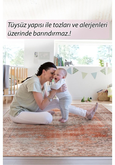 Foldy Eskitme Desenli Dokuma Taban Dekoratif Turuncu Halı Fl 18 Turuncu 2