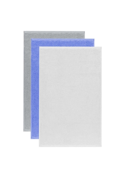 3 Lü Düz Renk El Yüz Havlu Seti %100 Pamuklu 50x90 Cm Gri-mavi-beyaz Diğer