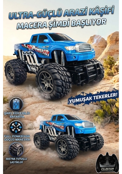 Uzaktan Kumandalı Off Road Arazi Araba 27 Mhz Şarjlı Full Fonksiyon 4x2 Off Road Kamyon Arazi Aracı Mavi