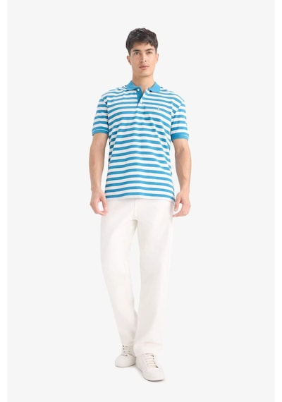 DeFacto Regular Fit Polo Yaka Kısa Kollu Çizgili Nakışlı Pike Tişört E2631AX25SMBE535