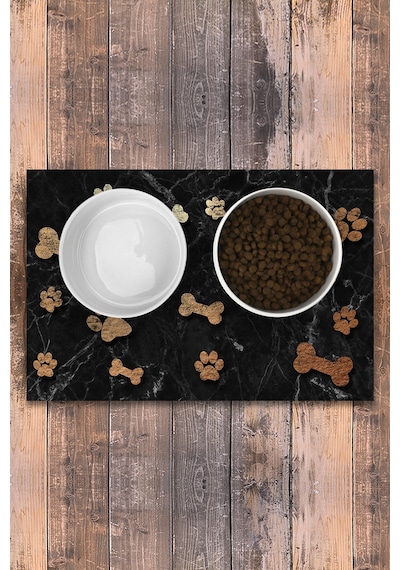 Evaşk  Vinil Kaymaz Tabanlı Keçe Baskılı Evcil Hayvan Pet Mama Paspası 40x60 Renk KEMİK PM05LKE