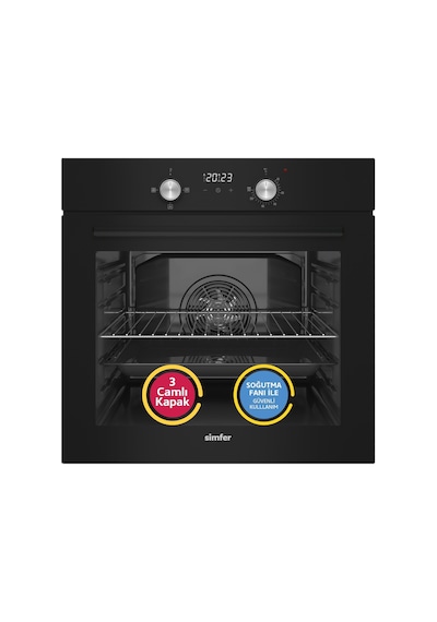 Simfer 4 Fonksiyon Trend Dijital Siyah Power Turbo 2'li Ankastre Set ( Fırın +  Ocak)