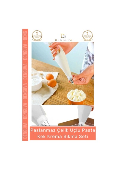 Premium Seri Paslanmaz Çelik Uçlu Pasta Kek Süsleme Torbası Krema Sıkma Seti 10 Parça