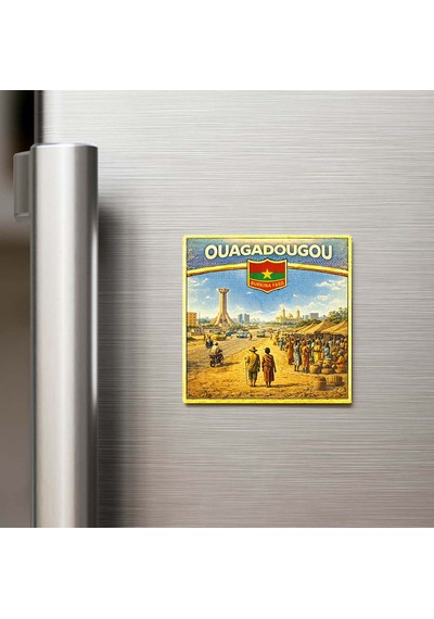Retro Burkina Faso Ouagadougou Şehri Temalı Vintage Buzdolap Magneti 9x9 Cm