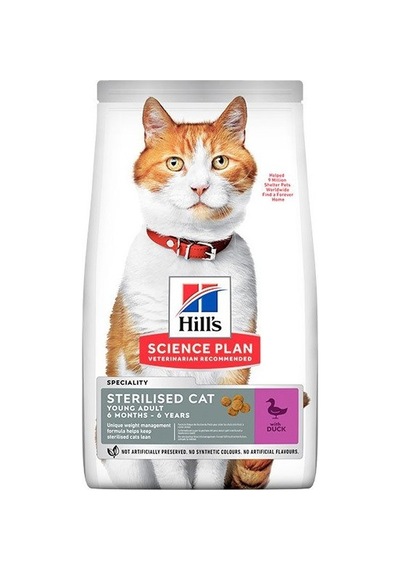 Hill's Sterilised Ördekli Kısırlaştırılmış Yetişkin Kedi Maması 8 KG + 2 KG