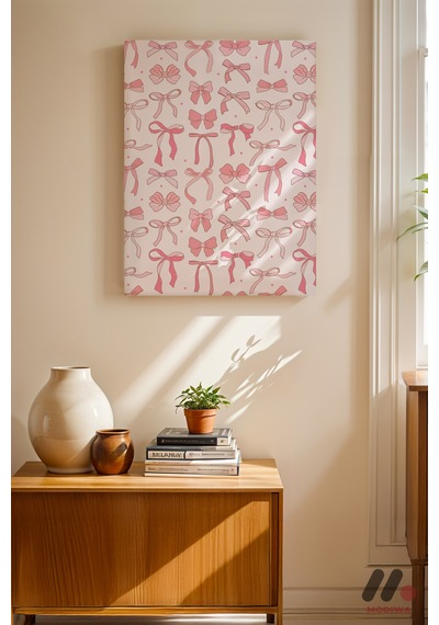 Pembe Kurdele Deseni, Çerçevesiz Yüksek Kalite Duvar Afişi - Modern Ev Dekorasyonu