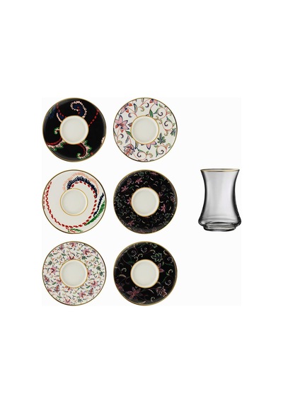 Sandro Moreno 1453 Desen Yağmuru Line Gold 12 Parça 6 Kişilik Çay Seti 110 Ml Renkli