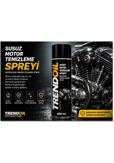 Trendoil Susuz Motor Temizleme Spreyi 500 Ml Motosiklet Motor Temizleyici Ve Yağ Çözücü Güçlü Formül