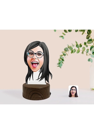 Kişiye Özel Kadın Yüz Karikatürlü Dekoratif 3D Biblo Led Işıklı G (481496579)