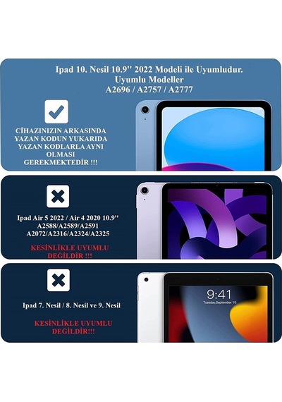 Apple Uyumlu iPad 10. Nesil 10.9'' 2022 Tablet Kılıfı Dönebilen Standlı Uyku Modlu A2696 A2757 A2777 Kılıf