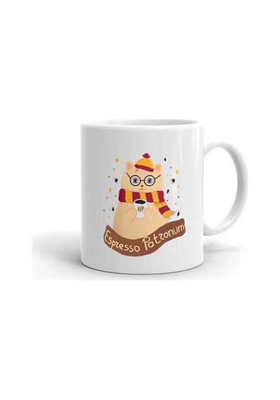 Espresso Patronum Kedi Baskılı Seramik Beyaz Kupa