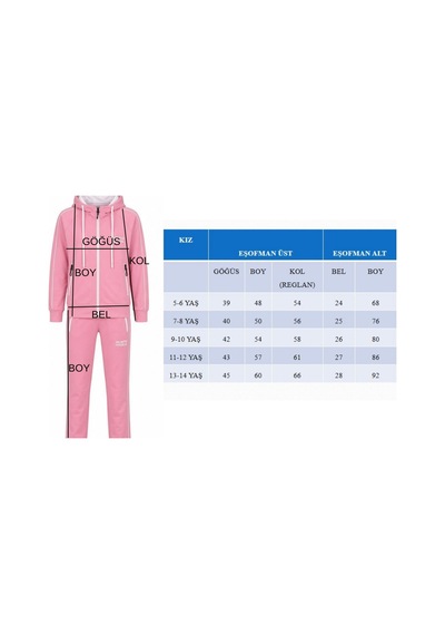 Pina Kids Kız Çocuk Potential Kalın Şeritli Kapüşonlu Düz Paça Dalgıç Kumaş Eşofman Takımı Esf7016 Pembe