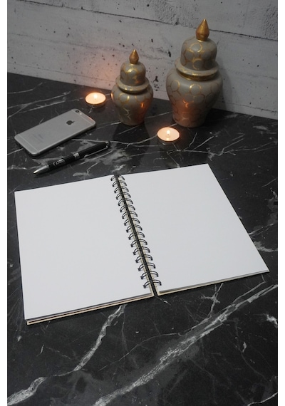 Elif Vav Desenli Ahşap Kapaklı Defter - Ajanda - Günlük - Çizgisiz Defter - Not Defteri