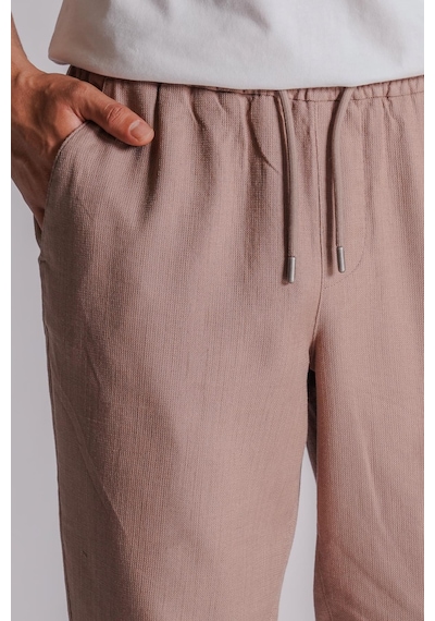 Erkek Yandan Cepli Beli Lastikli Keten Dokulu Relaxed Fit Jogger Pantolon Vizon Vizon