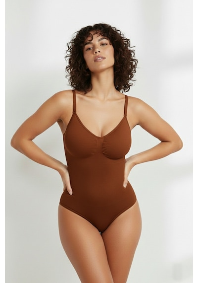 Mistirik Mamey 3 Bölge Etkili Alttan Kancalı Çıtçıtlı Seamless Body Korse Kahve Renk10