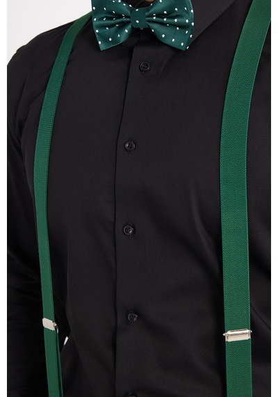 Tudors Erkek Slim Fit Premium Likralı Pamuk Saten Siyah Gömlek-35737 Siyah