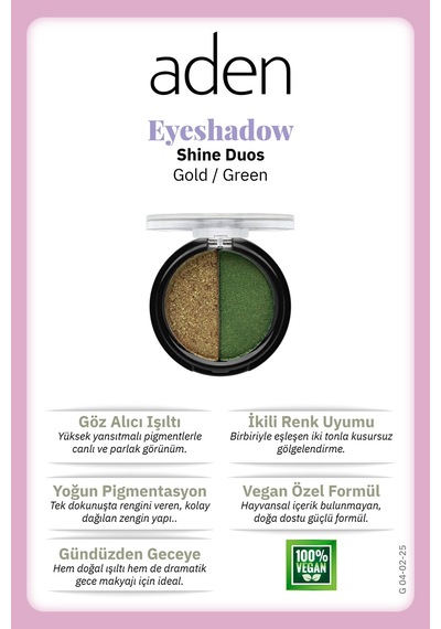 Aden Eyeshadow Shine Duos - Işıltılı Göz Farı İkilisi Gold Green Altın Yeşil 0