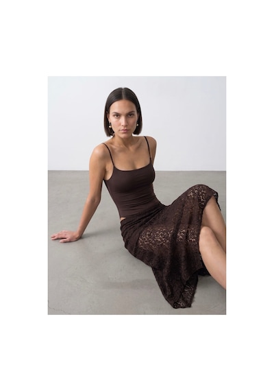 Dilvin 21216 Askılı Bodysuit-koyu Kahve-16504