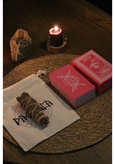 Pembe Cadı Tarot Destesi 78 Kart - Kişiye Özel İsim Baskılı Arındırma Kesesi - Demet Tütsü