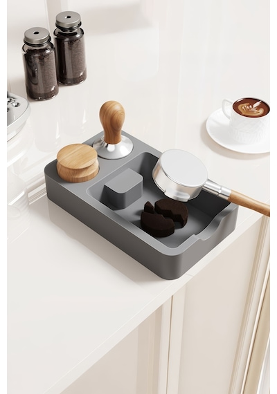 Kaymaz Silikon Kahve Mat İstasyonu Tamper Tutucu Knock Box Mt255 Gri