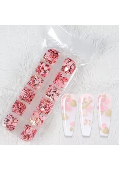 Pembe Ve Gold Tırnak Süsleme Folyo Pulları Karışık Dizayn Kelebek Kalp Tavşan Çiçek Nail Art