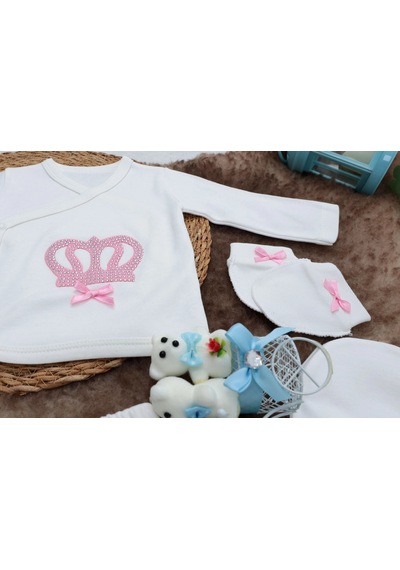 Sema Baby 5 Parça Hastane Çıkışı Zıbın Seti 0-3 Ay - Princess Beyaz