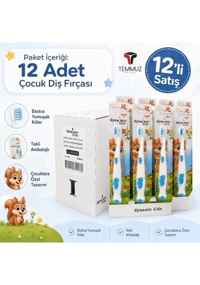 Dynamic Kids Ekstra Soft Çocuk Diş Fırçası 12 Adet Tekli Ambalajlı Karışık Renk