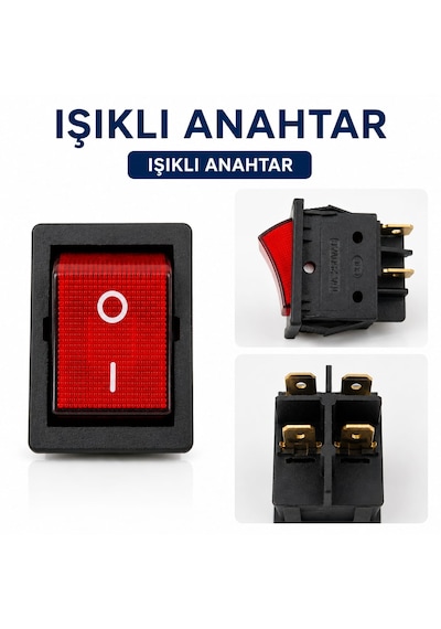 Geniş Kırmızı Işıklı On Off Açma Kapama Anahtarı Butonu 250v Ac