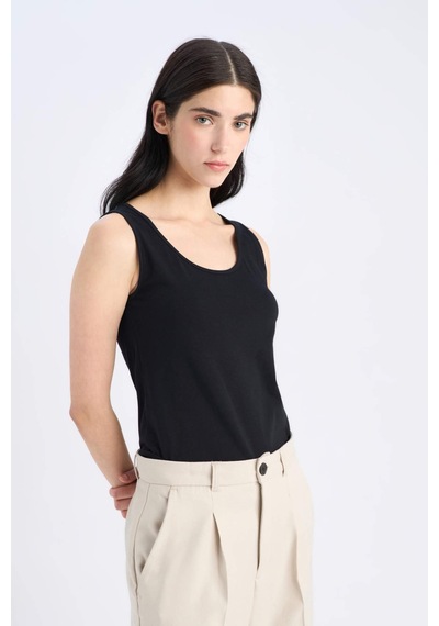 DeFacto Slim Fit Dar Kesim Basic Düz Bisiklet Yaka Siyah Atlet I1059AZ25SMBK81