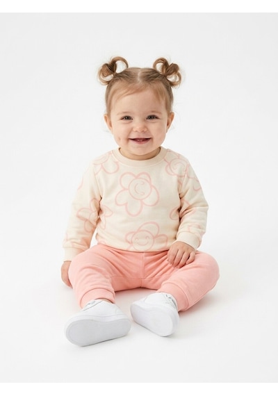 HelloBaby Pamuklu Çiçek Detaylı 2li Kız Bebek Takım Somon