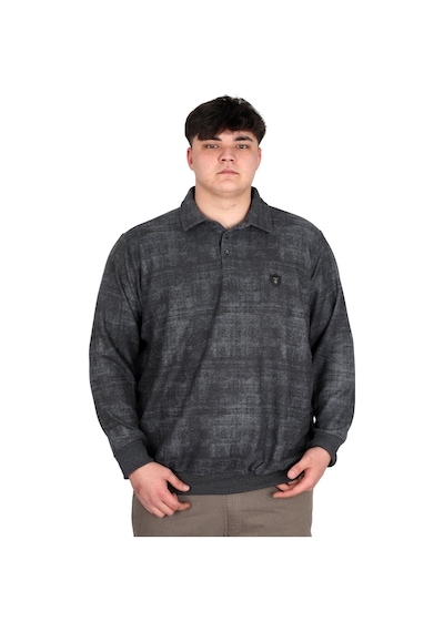 Mode Xl Büyük Beden Erkek Polo Yaka Sweatshirt Baskılı Selanik U24440 Antramelanj Antrasit