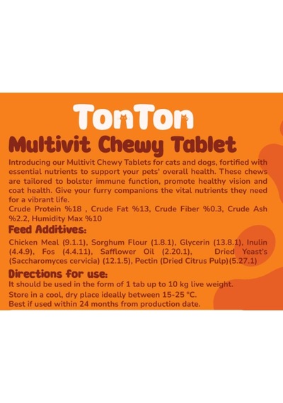 Glutensiz Multivitamin 60 Tablet Kedi & Köpek İçin Taurin Biotin Çinko Takviyeli