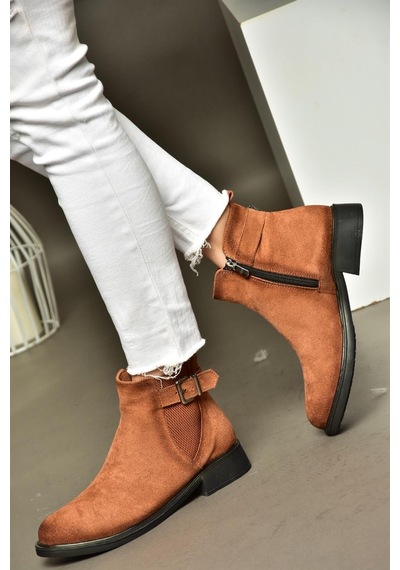 Fox Shoes R374050202 Taba Süet Alçak Tabanlı Kadın Bot Taba