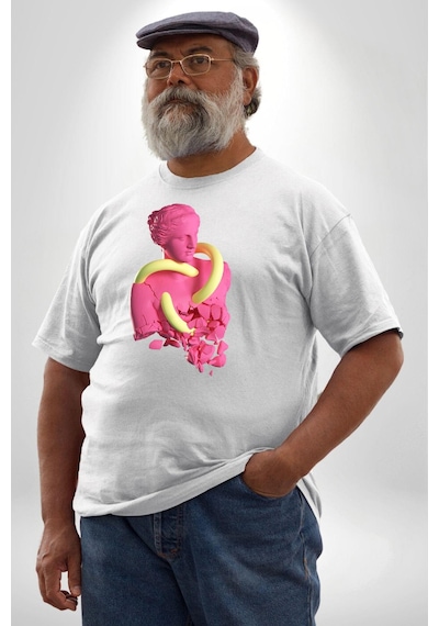 Angemiel Pop Art Yaratıcı Heykel Pembe Beyaz Büyük Beden Kadın Erkek Ünisex Basic Ön Baskılı Tişört Beyaz
