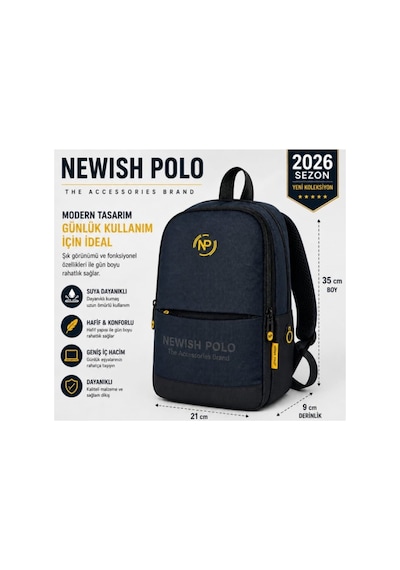 Newish Polo Unisex Laptop Tablet Bölmeli Minimal Sırt Çantası - Lacivert