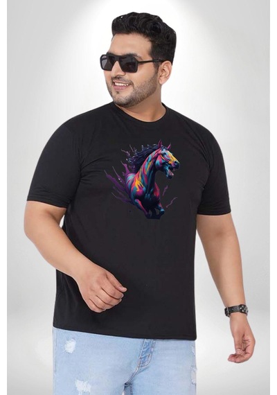 Angemiel Renkli At Koşu Siyah Büyük Beden Erkek Kadın Unisex Basic Ön Baskılı Tişört Siyah