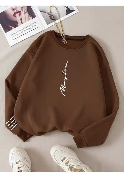 Startmore Kahverengi Unisex Kadın/erkek Never Renkli Oversize Bisiklet Yaka Pamuklu