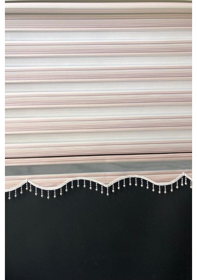 Pudra Pembesi Sim Detaylı Boncuklu Zebra Stor Perde Pudra Pembesi - 97810533 Pudra Pembesi