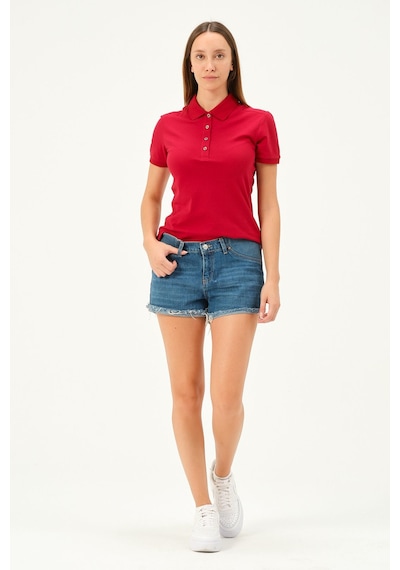 Msw Kadın Kısa Kollu Regular Fit Polo Yaka T-shirt Kırmızı