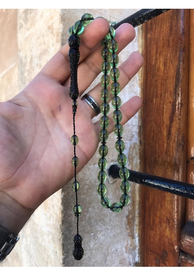 Sultan Telkari Yeşil Tonda Sürmeli Erkek Toz Kehribar Tesbih