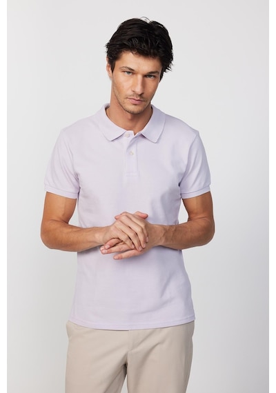 Tudors Erkek Slim Fit Dar Kesim %100 Pamuk Düz Pike Lila Polo Yaka Tişört-30527 Lila