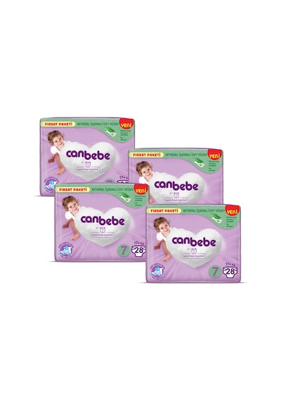 Canbebe Bebek Bezi Fırsat Paketi 7 Beden XXL (17+ Kg) 28 li x 4 Adet 4'lü