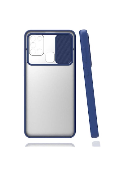 Kilifone - Samsung Uyumlu Galaxy A21s - Kılıf Slayt Sürgülü Arkası Buzlu Lensi Kapak - Lacivert