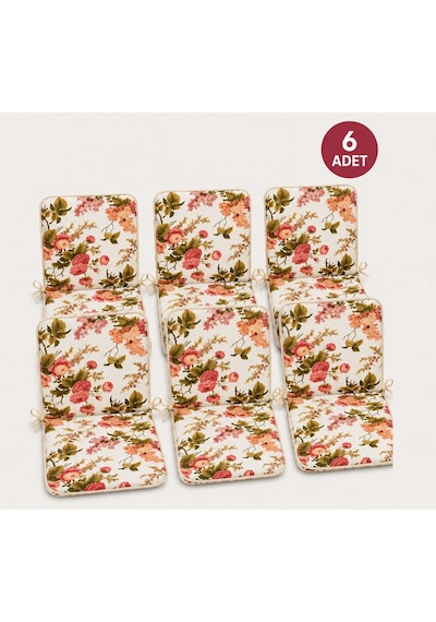 6adet Rattan Arkalıklı Sandalye Minderi Kalınlık 4cm İngiliz Gülü Pembe