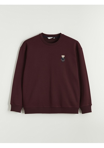 Lcw Vision Bordo Bisiklet Yaka Ayı Teddy Baskılı Erkek Kalın Sweatshirt
