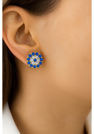 Çekirdekjewelry 925 Ayar Gümüş Minik Nazar Çivili Küpe Sarı