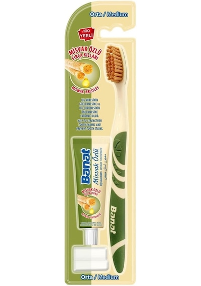 Miswak Ağız Bakım Diş Macunu Ve Orta Sertlikte Diş Fırçası Açık Ahşap