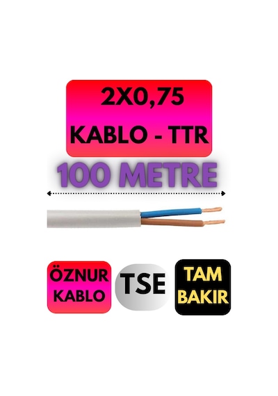 Öznur 2x0,75 Ttr Kablo Metre Seçenekli Beyaz - 100 Metre